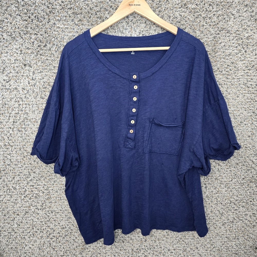 Torrid Top Womens 3 US Plus 3X Navy Blue Heritage Slub Henley Tee Casual